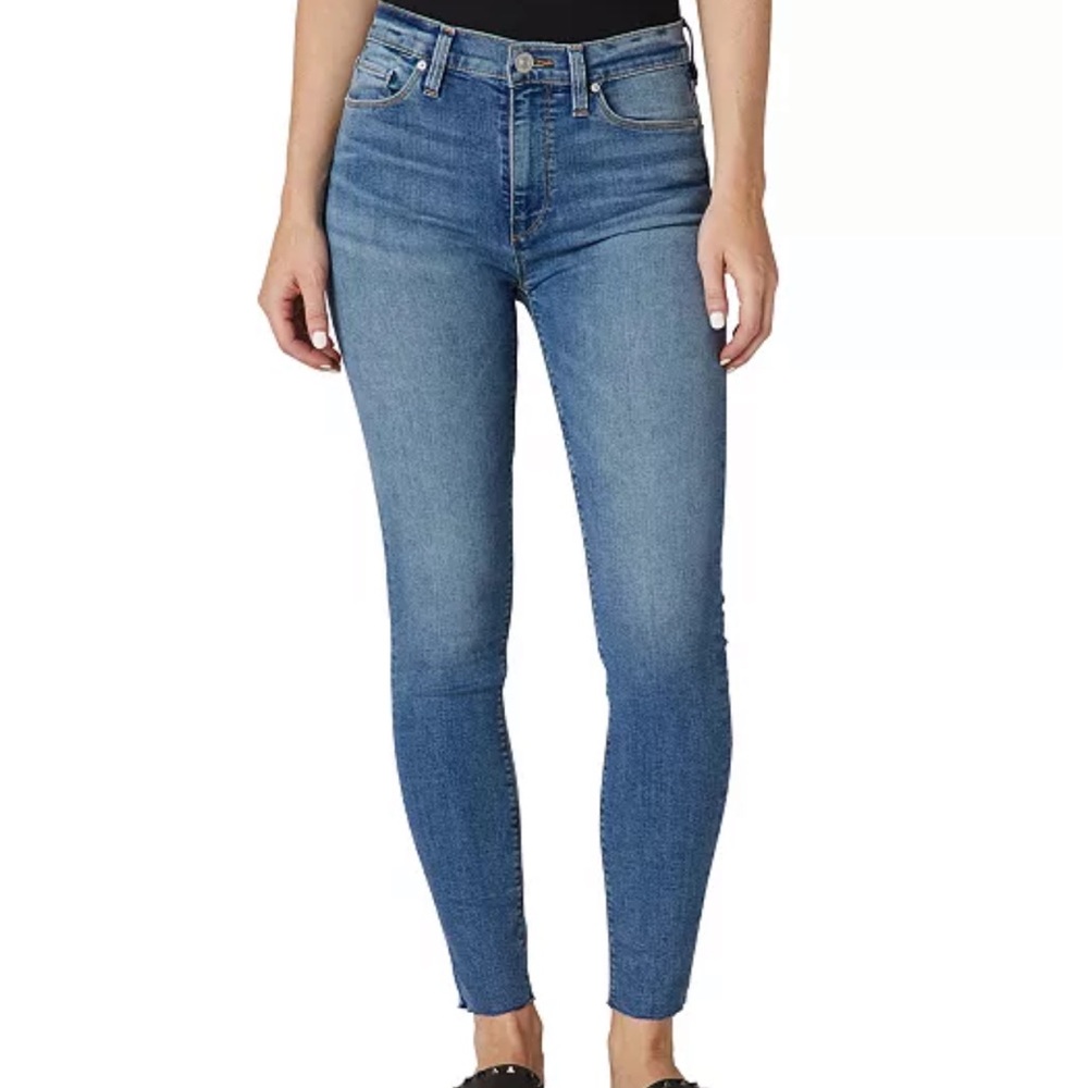 Hudson Barbara High Rise Skinny Ankle Jeans Raw Hem 25